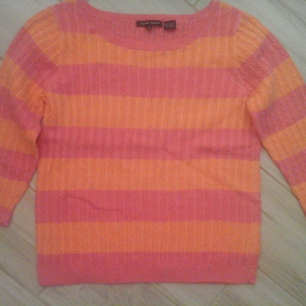 Jeanne Pierre Pink/Orange Stripe 3/4 Sleeve Sweater Jr Size M